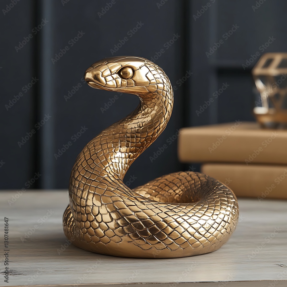 Fototapeta premium Golden Snake Ornament on Table