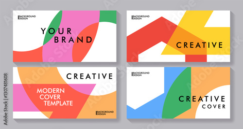 Colorful abstract covers set with geometric background for cover design, brochure, catalog, menu design, flyer, cards, social media, poster. Modern vector illustration.