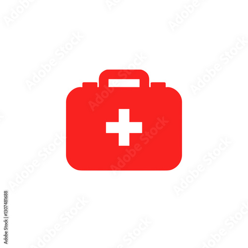 Red first aid kit icon with cross symbol 