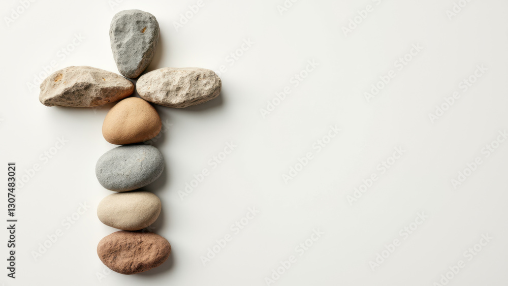 Small rock cross with different colored stones as an artistic display. Small rock cross with different colored stones as an artistic display.