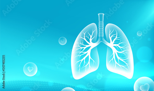 Medical theme horizontal illustration of transparent lungs on abstract background