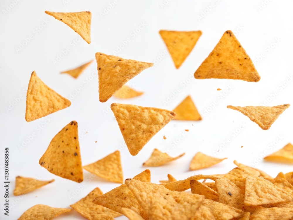 Aerial View of Triangle-Shaped Nacho Chips in Minimalist Studio Setting Aerial View of Triangle-Shaped Nacho Chips in Minimalist Studio Setting