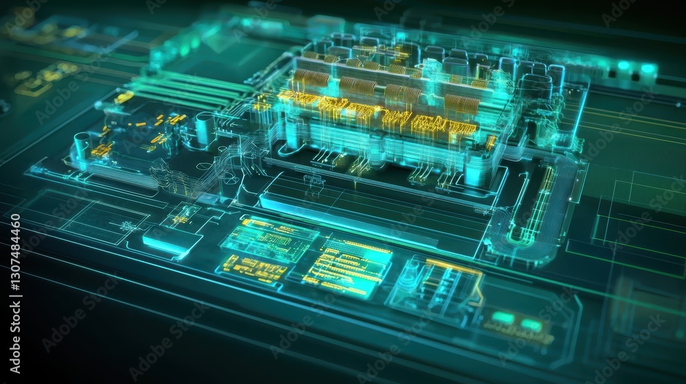 Intricate circuitry of a modern computer processor, closeup view of advanced technology Intricate circuitry of a modern computer processor, closeup view of advanced technology