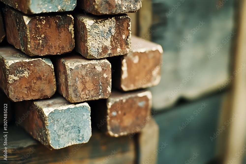 Stacked weathered brick pieces for rustic design material or architecture Stacked weathered brick pieces for rustic design material or architecture