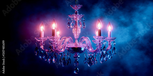stunning pink chandelier with glowing lights and crystal accents