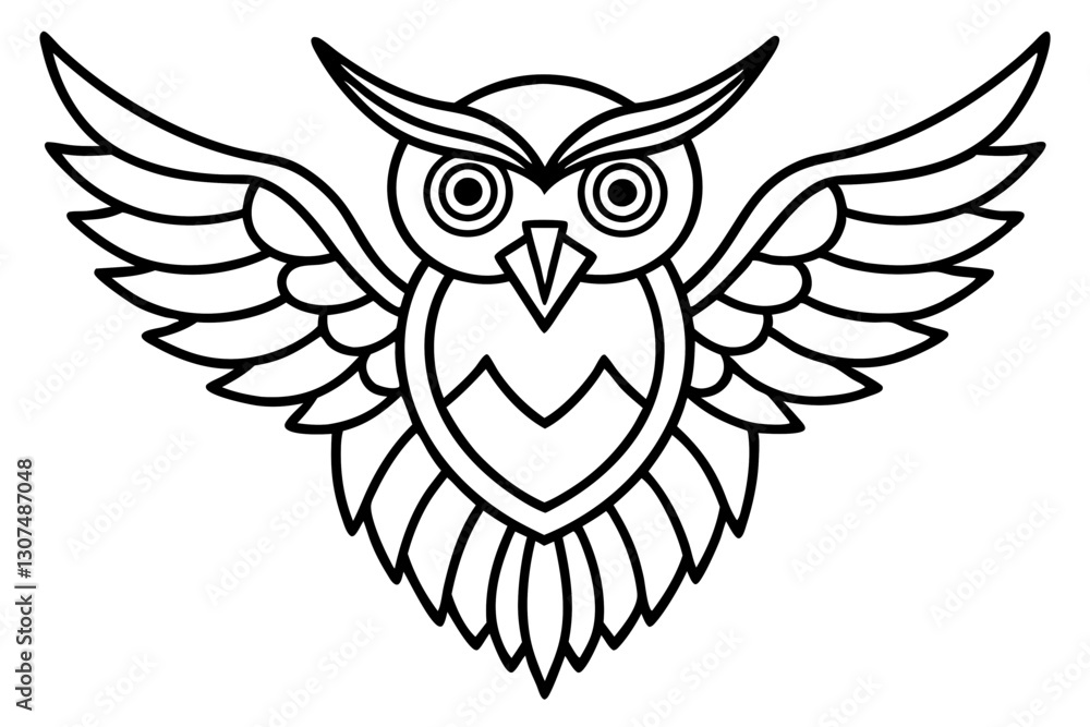 Obraz premium Owl with Symmetrical Wings – Modern Line Art Vector for Wildlife and Nature Designs