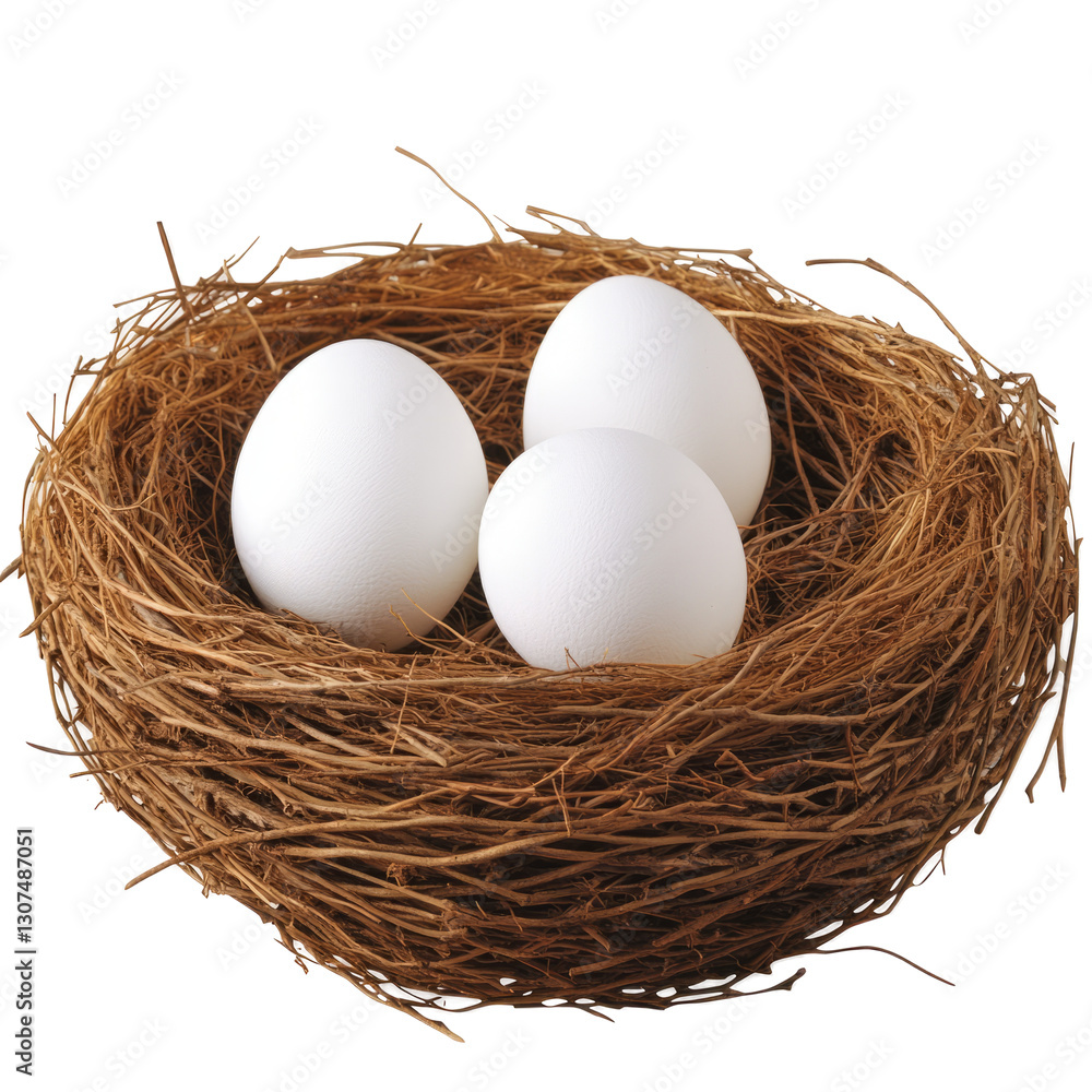 Eggs Nestled In A Bird'S Nest Against A Black Background. Fresh Ingredients For Spring Baking And The Natural World. Eggs Nestled In A Bird'S Nest Against A Black Background. Fresh Ingredients For Spring Baking And The Natural World.