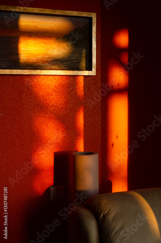 living room interior in the sunset