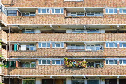 Facade of a block of flats on New Orleans Walk estate, Hornsey, London, UK
