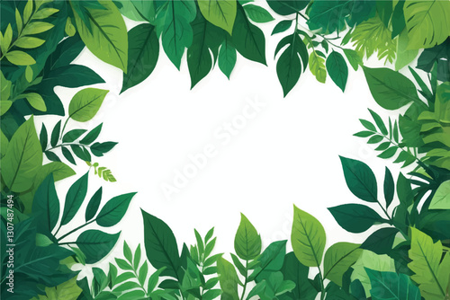 Lush green leaves forming a natural frame, cut out