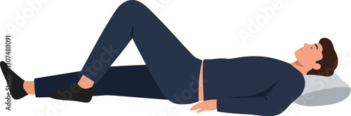 A man lying on his back with one leg raised in a relaxed pose, flat vector illustration showcasing calmness and tranquility