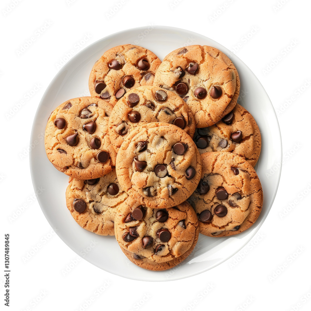 Chocolate Chip Cookies On A White Plate With Black Background. Homemade Treats, Perfect For Snacking And Sharing Chocolate Chip Cookies On A White Plate With Black Background. Homemade Treats, Perfect For Snacking And Sharing