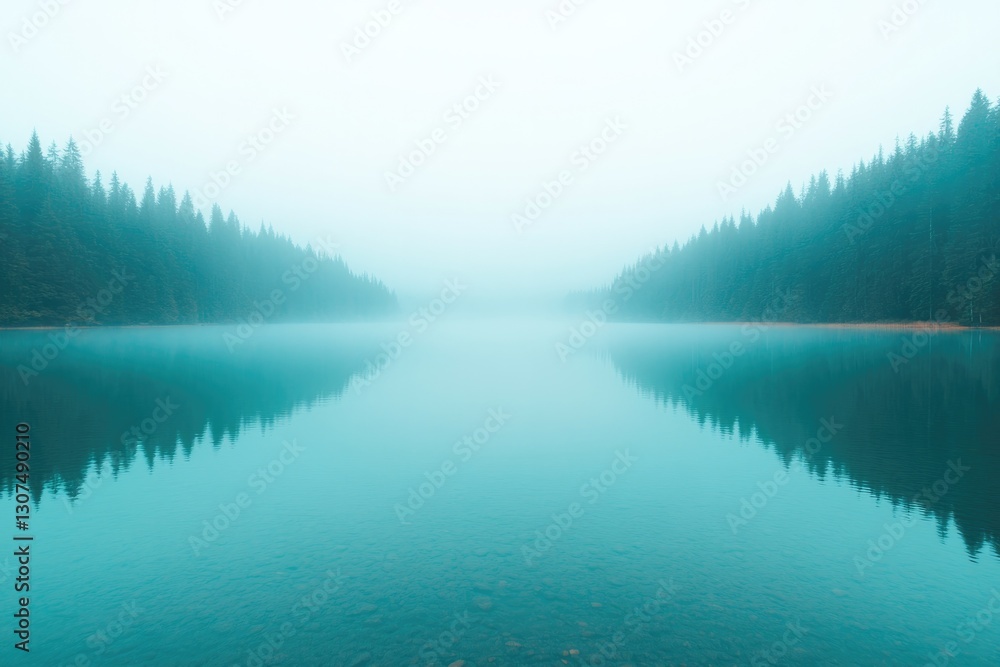 misty morning in serene national park with untouched lake reflecting dense forest backdrop misty morning in serene national park with untouched lake reflecting dense forest backdrop