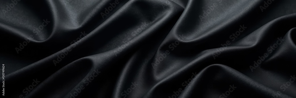 Obraz premium Black satin backdrop, dramatic folds, intense shadow, fabric backdrop, dramatic lighting