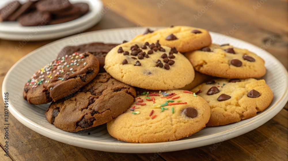 Baking delight assorted cookies on a plate home kitchen food photography rustic environment top view sweet treats Baking delight assorted cookies on a plate home kitchen food photography rustic environment top view sweet treats