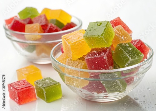 Colorful gelatin dessert cubes kitchen food photography bright lighting close-up fun treats for everyone photo