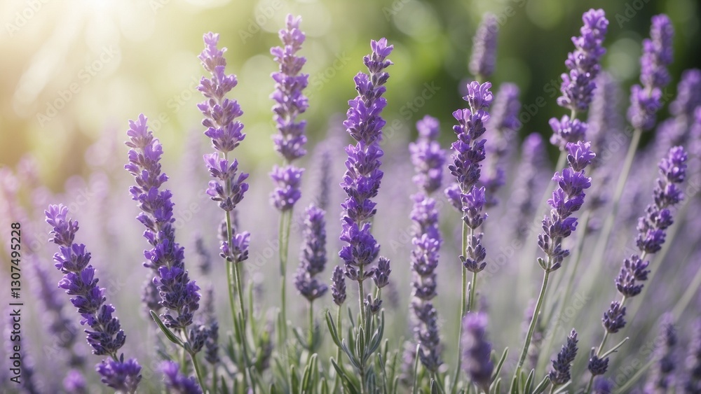 Obraz premium Purple lavender flowers with soft focus blurred bokeh background