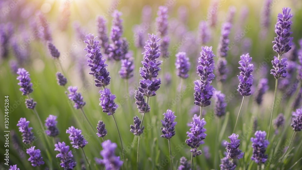 Purple lavender flowers with soft focus blurred sunbeam bokeh background Purple lavender flowers with soft focus blurred sunbeam bokeh background