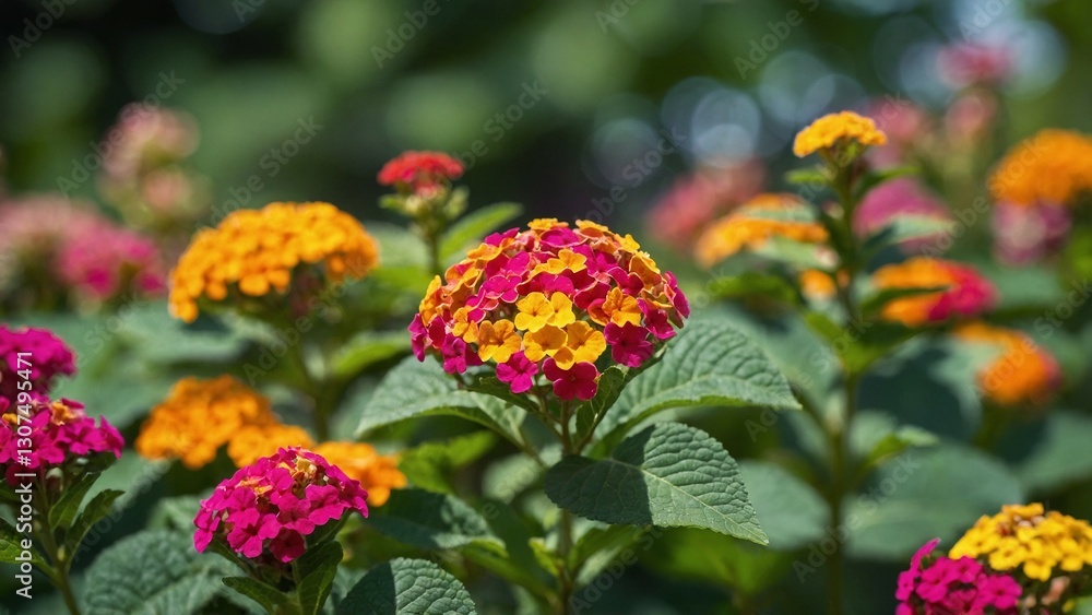 Lantana flowers with an outdoor flower garden bokeh background Lantana flowers with an outdoor flower garden bokeh background