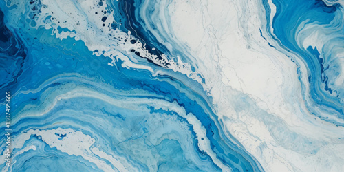 Abstract blue and white water ocean wave and curved line background. Blue wave with liquid fluid ocean texture. Ocean wave banner background.