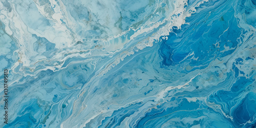 Abstract blue and white water ocean wave and curved line background. Blue wave with liquid fluid ocean texture. Ocean wave banner background.