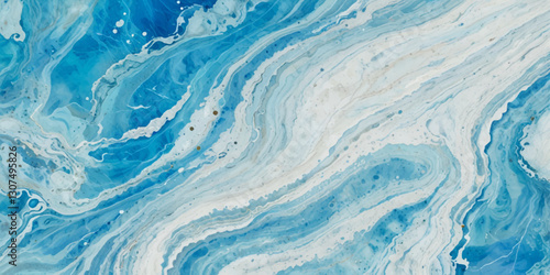 Abstract blue and white water ocean wave and curved line background. Blue wave with liquid fluid ocean texture. Ocean wave banner background.