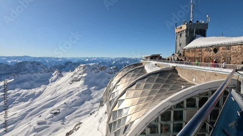 View of ski slopes and Alps summits from Zugspitze