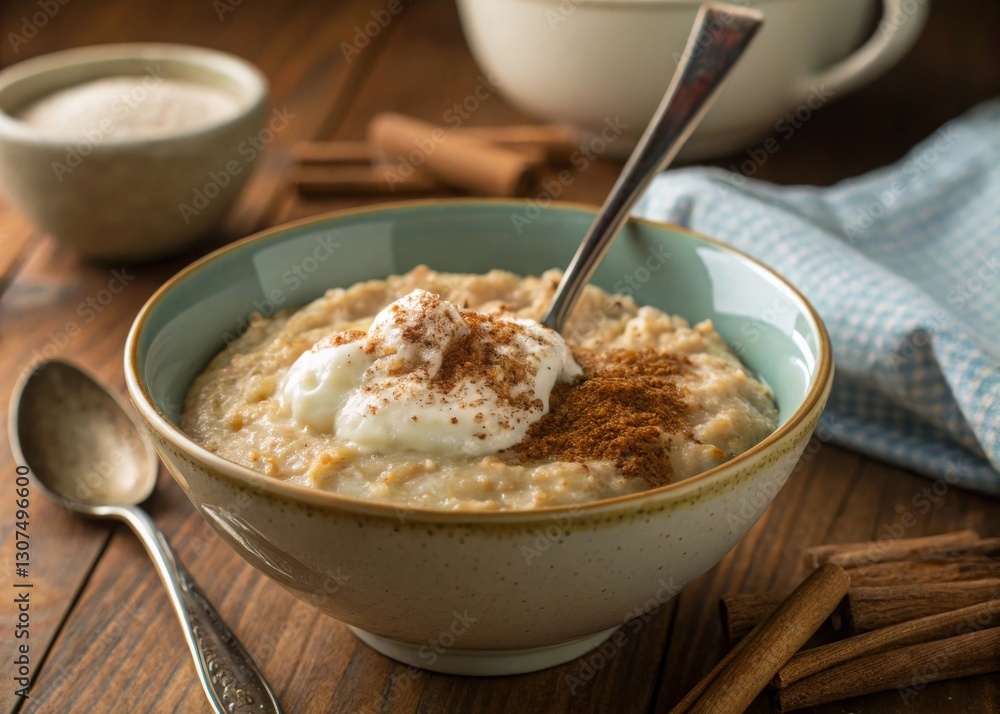 Warm cinnamon oatmeal bowl cozy kitchen food photography rustic setting close-up comfort food ideas Warm cinnamon oatmeal bowl cozy kitchen food photography rustic setting close-up comfort food ideas