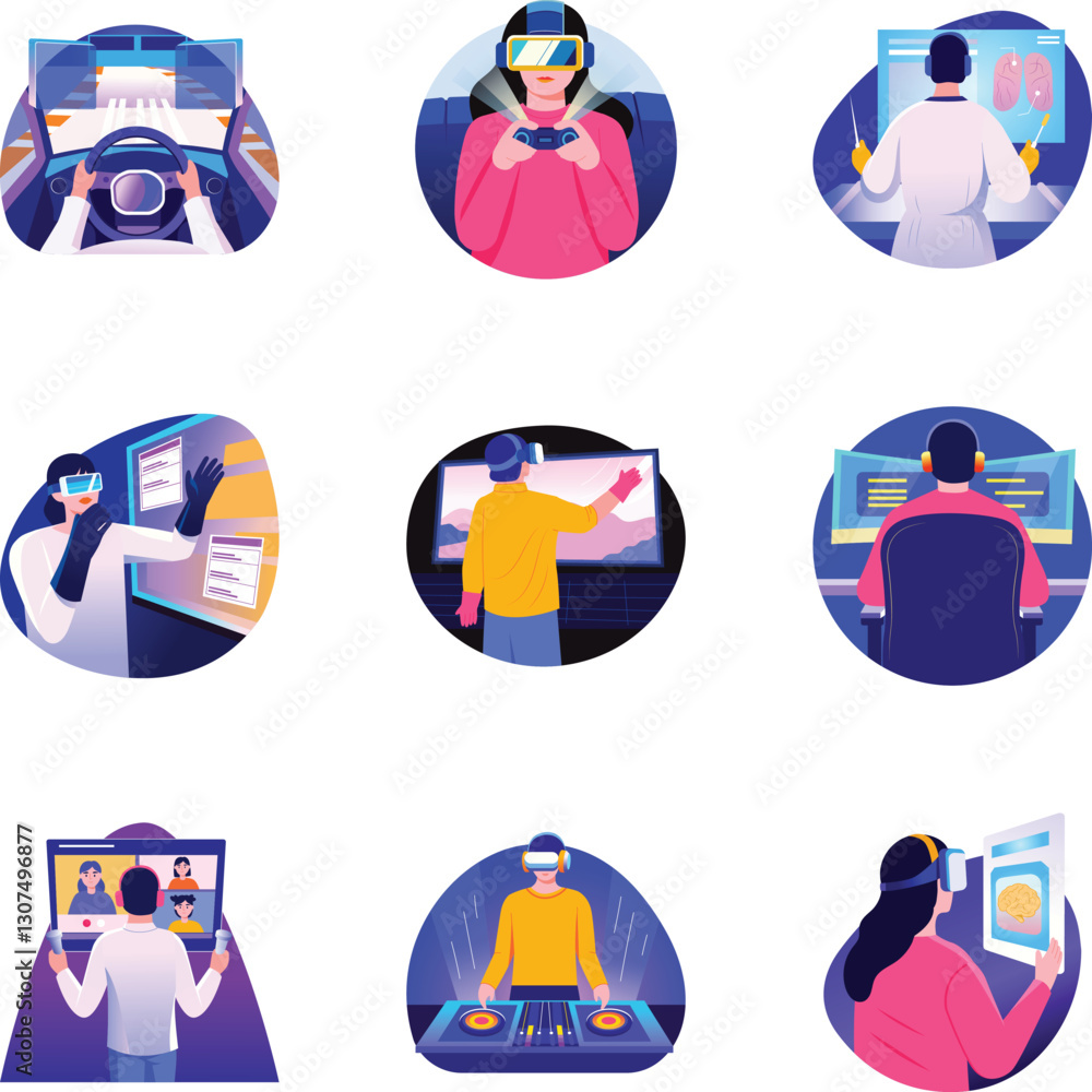 Fototapeta premium Pack of Flat Style Innovative Technology Illustrations