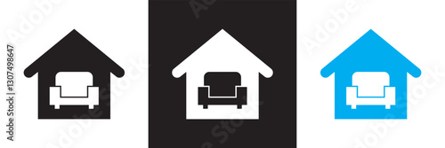 Home interior icon set. Furniture and house decoration icon. Isolated on white and black background. Vector illustration. EPS 10