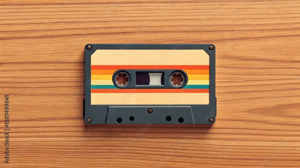 Obraz premium a vintage audio cassette tape resting on a wooden surface