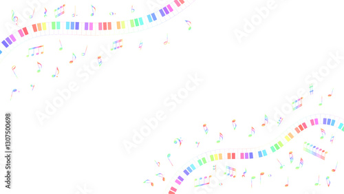 虹色のピアノの鍵盤と音符　背景透過　16：9
