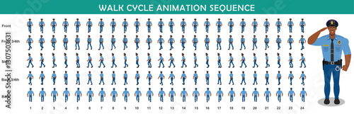 Police walk cycle animation sequence, Frame by frame animation of police officer walk.