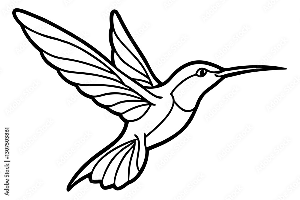 Fototapeta premium Stylized Hummingbird Line Drawing – Minimalist Bird in Flight Vector