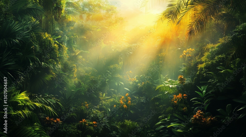 Sunlit amazon rainforest in digital painting Sunlit amazon rainforest in digital painting