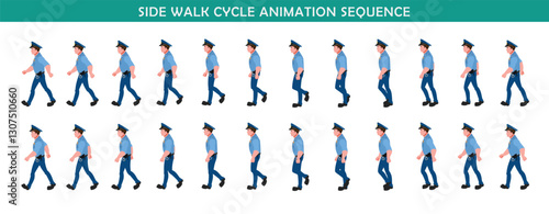 Police walk cycle animation sequence, Frame by frame animation of police officer walk.