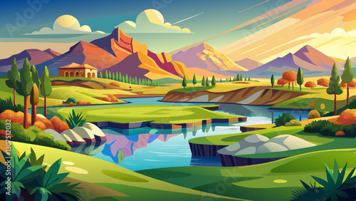 Scenic golf course view arizona landscape photography calm waters daylight nature serenity