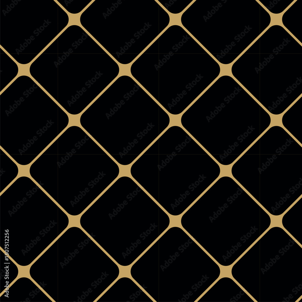 Fototapeta premium Abstract geometric pattern with square, lines and stripes on black background. A seamless vector background. Graphic modern pattern. Black and gold pattern.