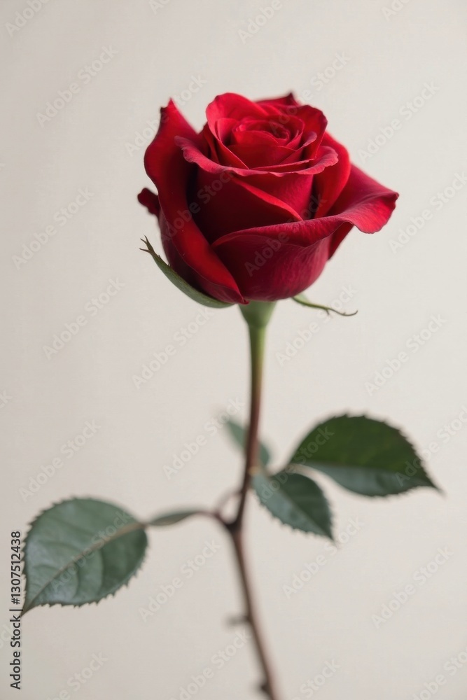 A Single, Elegant Red Rose on a Neutral Background, a Symbol of Love and Passion, Captured in a Simple Yet Striking Composition A Single, Elegant Red Rose on a Neutral Background, a Symbol of Love and Passion, Captured in a Simple Yet Striking Composition