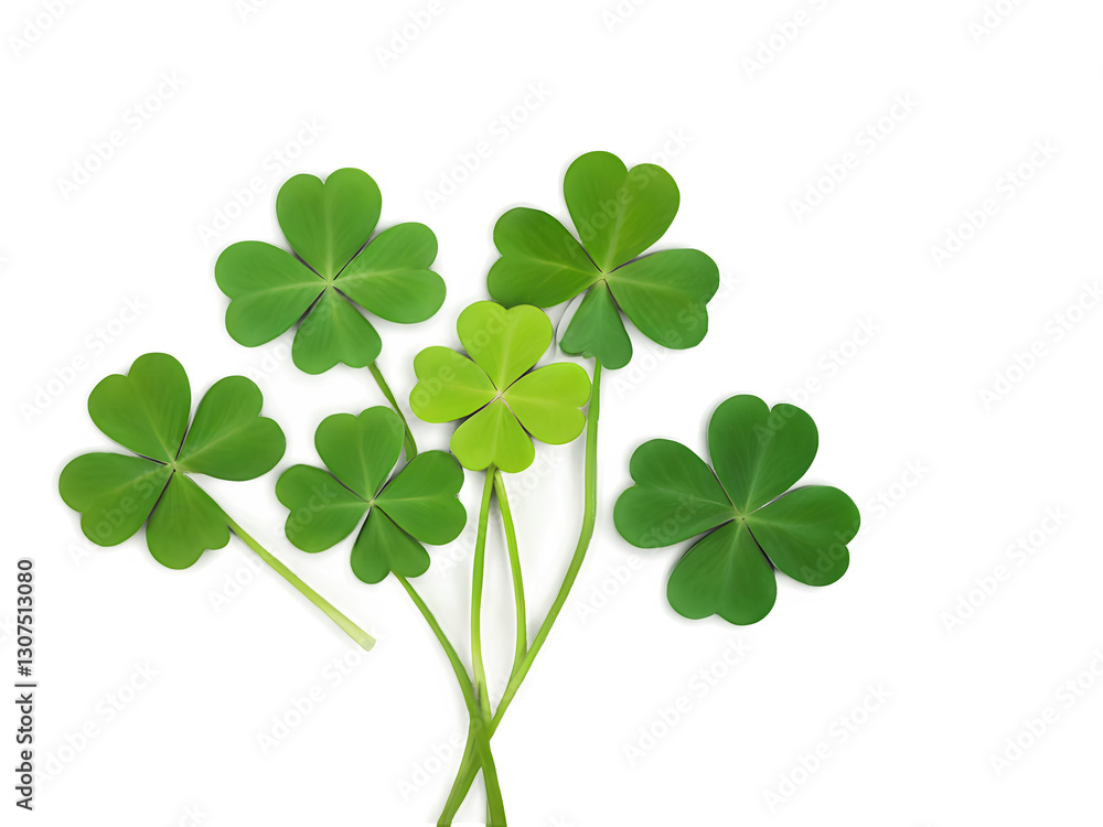 A collection of vibrant green shamrocks arranged in an artistic pattern on a white background, symbolizing good luck and Irish heritage.
A collection of vibrant green shamrocks arranged in an artistic pattern on a white background, symbolizing good luck and Irish heritage.