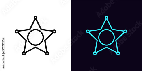 Outline police star icon, with editable stroke. Sheriff badge, police department and officer sign, law star. Wanted star, game pursuit and chasing. Gaming cowboy western, Wild West. Vector icon