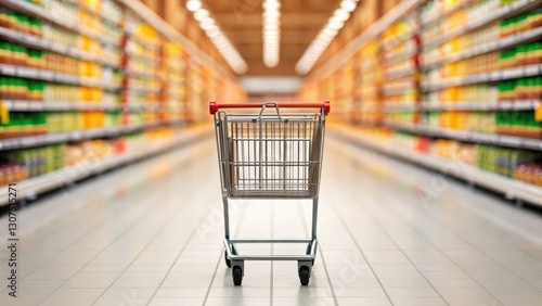 Wallpaper Mural an empty shopping cart sits in the aisle of a grocery store, inviting customers to fill it Torontodigital.ca