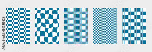 Blue color retro checkered pattern. Abstract poster background vector set. Minimalist color cover template. Design for social media, flyer, banner, book or textile