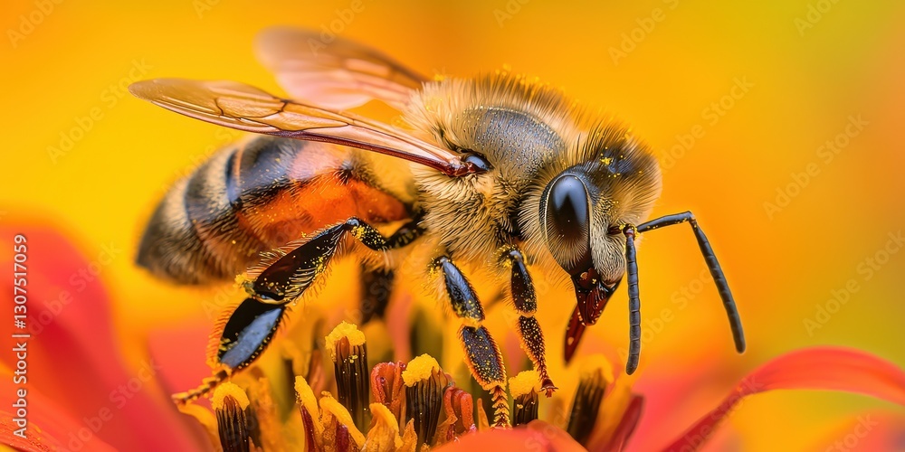 A close-up of a bee on a vibrant flower, showcasing intricate details of its body against a colorful, blurred background. A close-up of a bee on a vibrant flower, showcasing intricate details of its body against a colorful, blurred background.