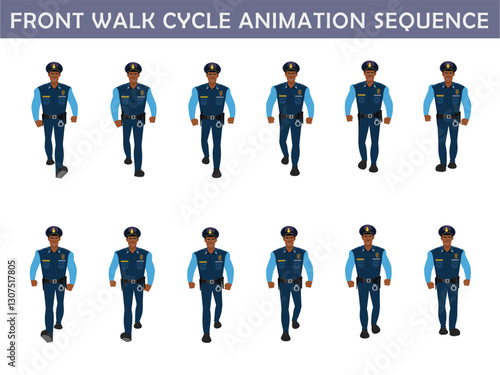 Police walk cycle animation sequence, Frame by frame animation of police officer walk.