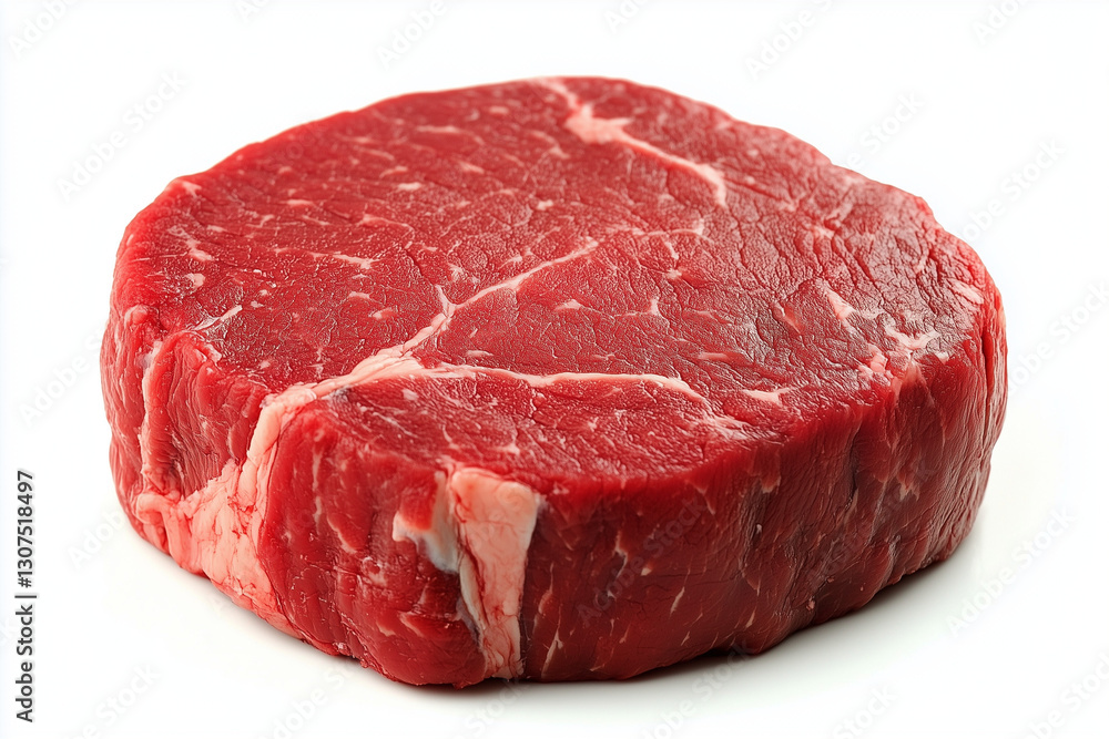 Raw beef tenderloin steak displaying vibrant deep red color on a neutral background Raw beef tenderloin steak displaying vibrant deep red color on a neutral background