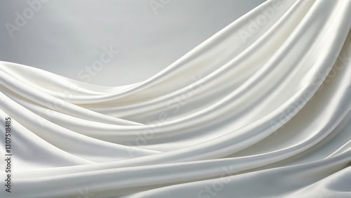 smooth, elegant white silk fabric draped in graceful folds and curves, creating a sense of luxury