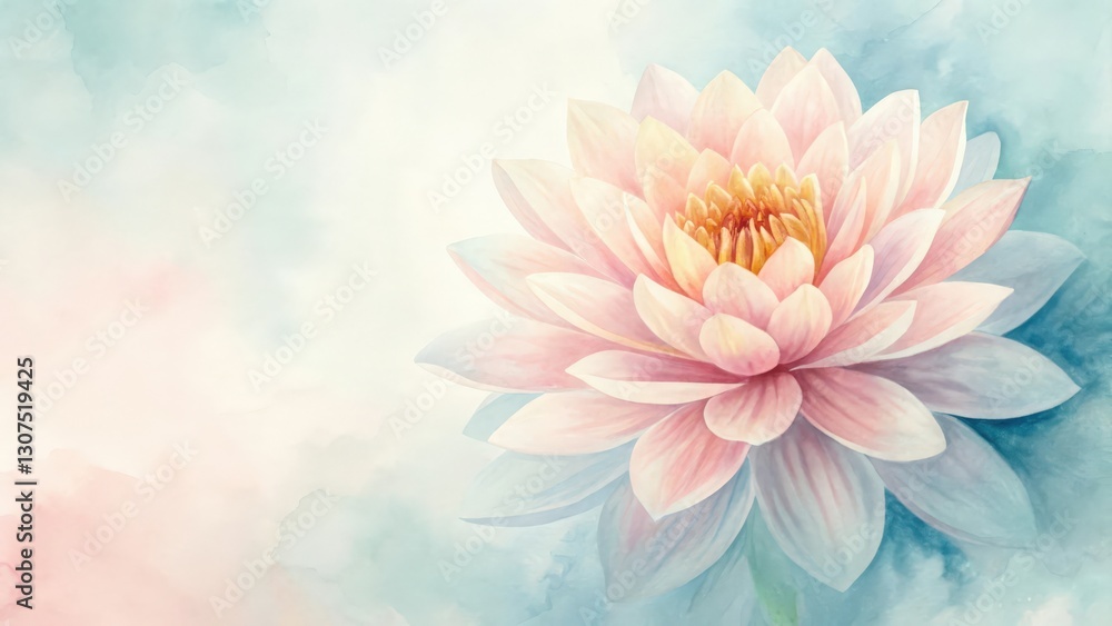 Fototapeta premium a close-up of a lotus flower with delicate petals. The flower is in full bloom, showcasing its beauty and grace. The background has a soft.