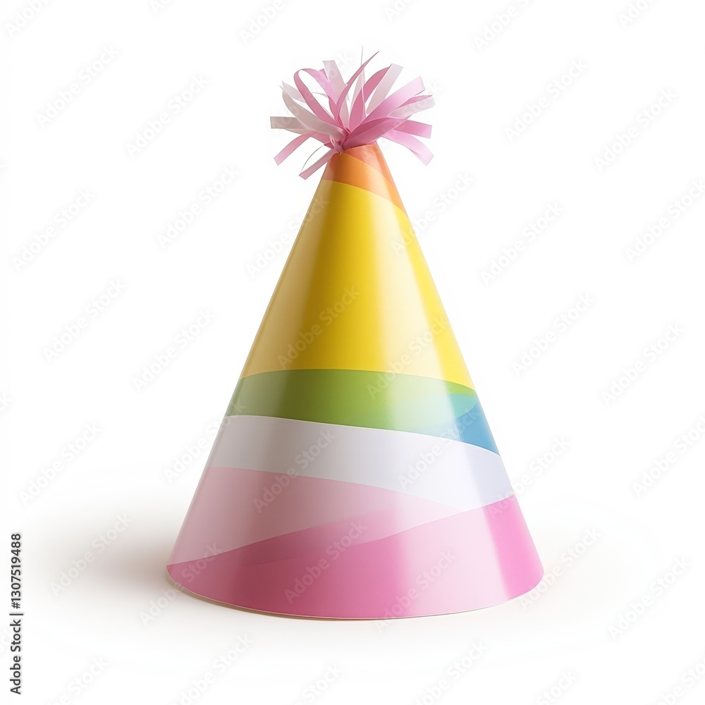 A colorful party hat stands out against a white background, symbolizing celebration and joy, Perfect for birthday invitations, party decorations, or festive marketing materials, A colorful party hat stands out against a white background, symbolizing celebration and joy, Perfect for birthday invitations, party decorations, or festive marketing materials,