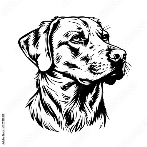 anatolian shepherd Elegant black and white dog portrait vector art with intense expression